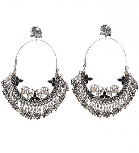 German Silver Oxidised Chandbali, Color : Black