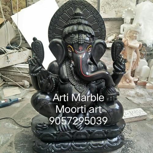 Polished Black Marble Ganesh Statue, for Dust Resistance, Shiny, Pattern : Painted