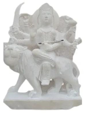 Carved Marble Durga Statue, for Worship, Temple, Color : White