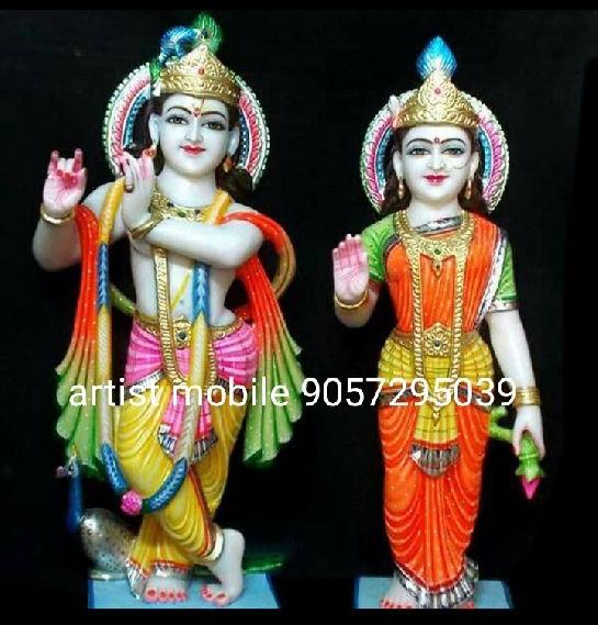 Carved Marble Radha Krishna Statue