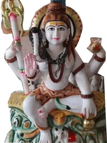 Polished Painted Multicolor Marble Shiva Statue, for Temple