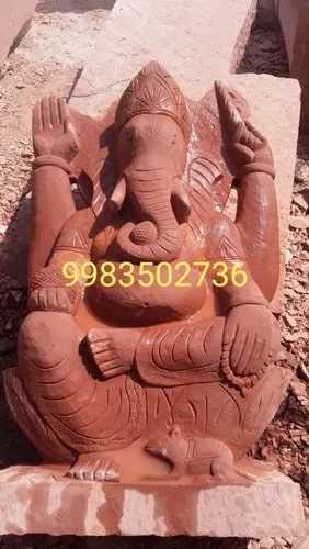 Polished Carved Red Marble Ganesh Statue, Packaging Type : Carton Box