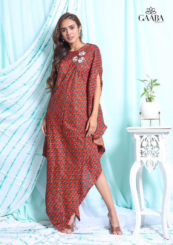 Cotton Printed GREEN ASYMMETRICAL ELEGANT DRESS, for Part Wear, Gender : FEMALE