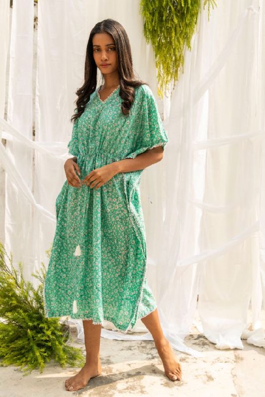 Green Cotton Kaftan with Lace, Pattern : Printed at Rs 1,190 / Piece in ...