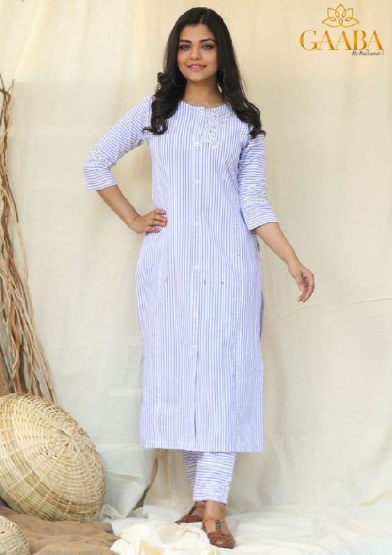 Purple Striped Embroidered Kurta Pant Set, Occasion : Business Casual, Formal, Office, Smart Casual