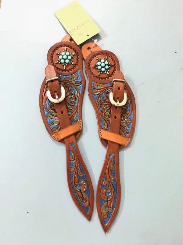 Leather Hand Colour Carving Spur Strap, Length : 0-5mtr, 5-10mtr