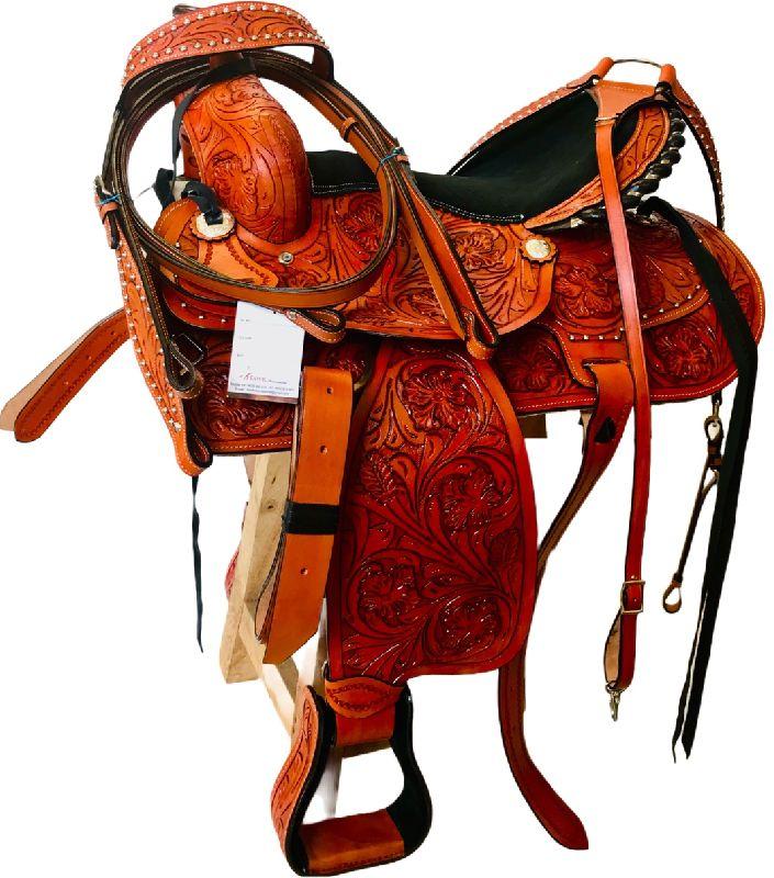 Leather Horse Western Deep Seat Saddle, Size : 14x15Inch, 16x17Inch, 18x19Inch