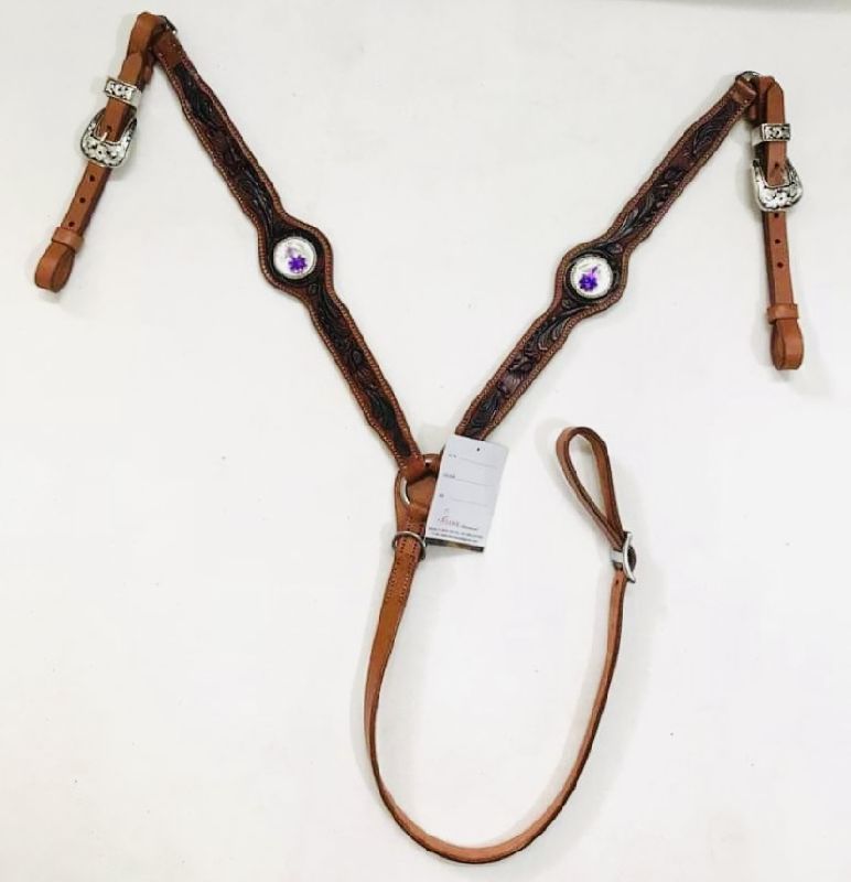 Leather Printed Horse Breastplate, Color : Brown