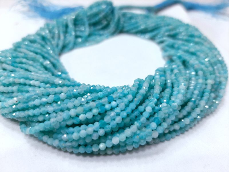 Blue Round Plain Polished Gemstone Amazonite Micro Faceted Beads, Packaging Type : Plastic Box