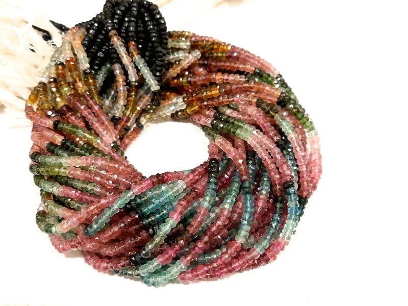 Multicolor Round Multi Tourmaline Faceted Rondelle Beads, for Jewelry, Specialities : Light Weight, Durable