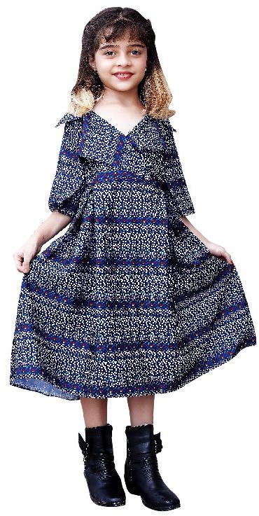 Girls Digital Printed Collar Neck A Line Dress