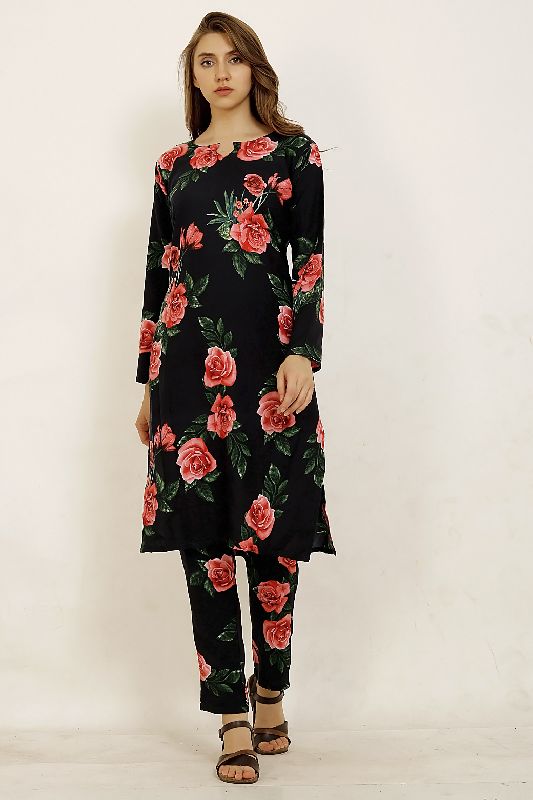 Ladies Black V Neck Kurta With Pant