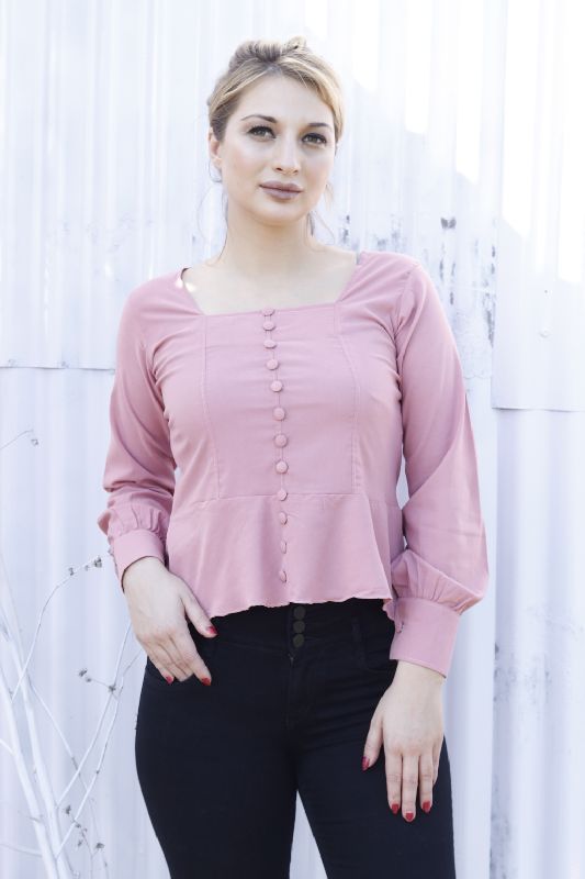 Ladies Peach Button Square Neck Top, Size : M, XL, XXL