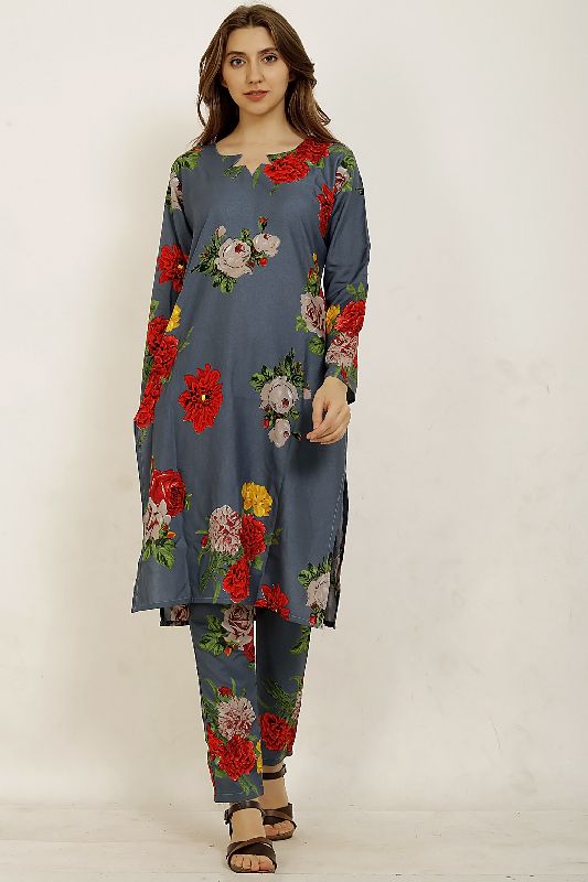 Ladies Grey V Neck Kurta With Pant