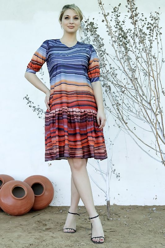 Ladies Multicolor Digital Printed A Line Short Dress