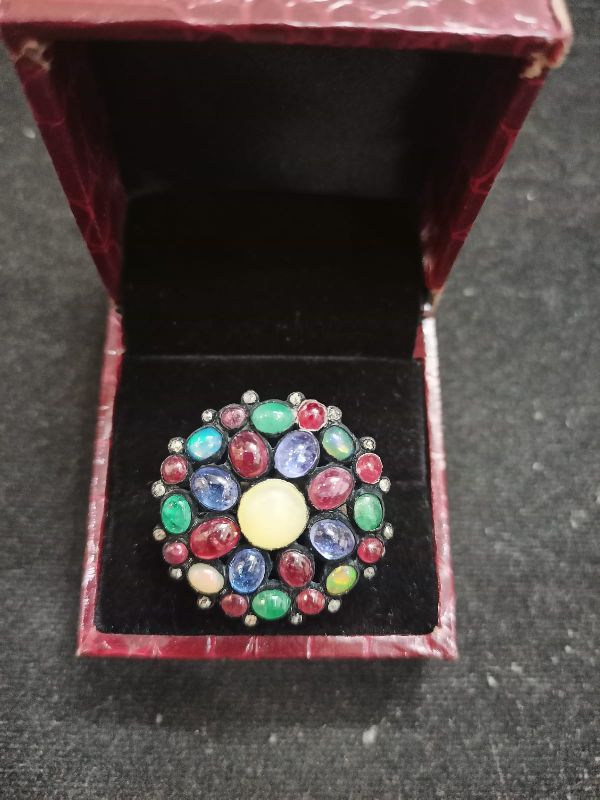 Polished Multi Gem stone Ring, for Jewellery, Feature : Colorful Pattern, Shiny Looks