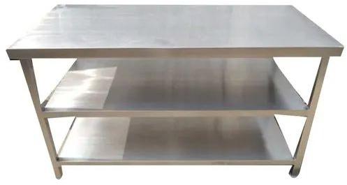 Rectangular Stainless Steel Table, for Restaurants, Color : Silver