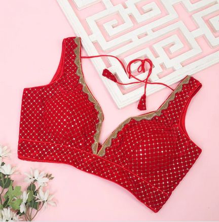 Sleeveless Red Velvet Designer Blouse, Size : 32, 34, 36