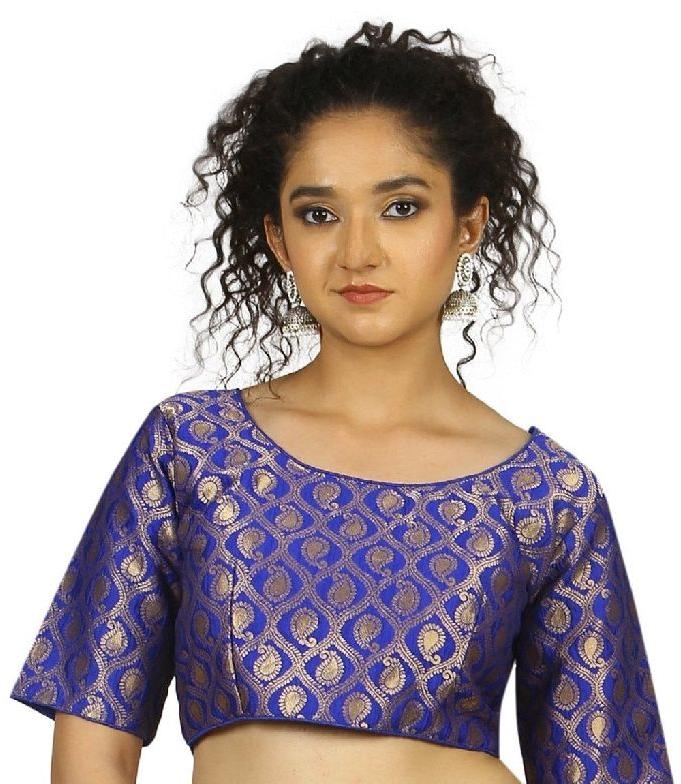 Royal Blue Gold Brocade Blouse