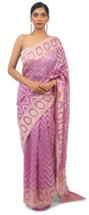 Zig Zag Print Purple Organza Saree