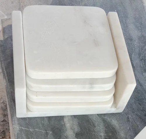 Polished Plain Marble Tea Coasters With Stand, Feature : Dustproof, Sturdy