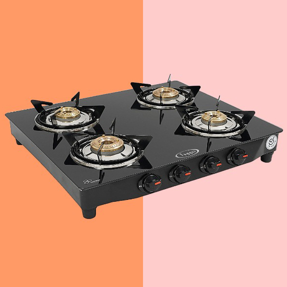 Square 4 Burner Glass Top Gas Stove, for Cooking, Certification : ISI Certified