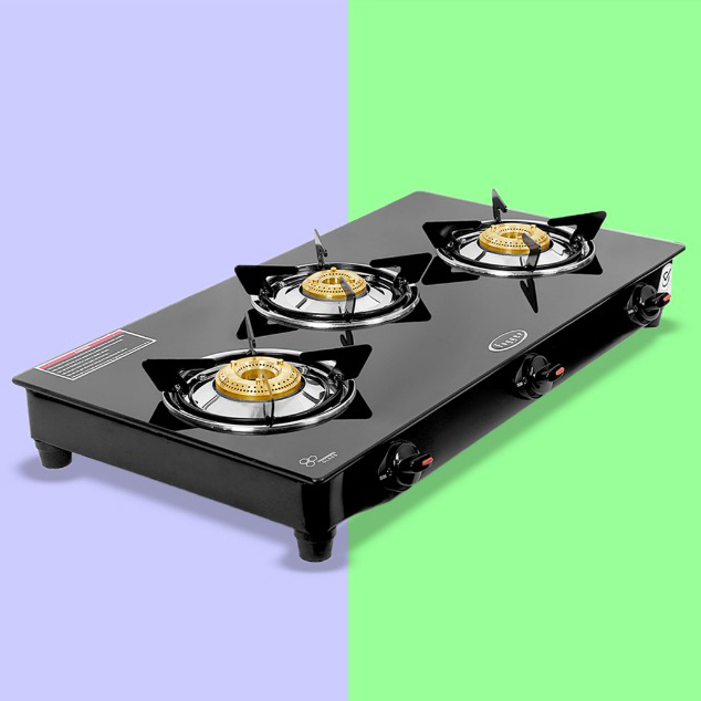 Plain Rectangular Glass Top 3 Burner Gas Stove, for Cooking, Certification : ISI Certified