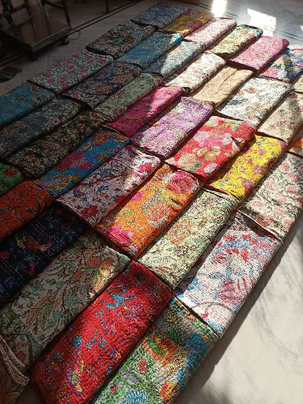 printed handblock printed kantha quilts