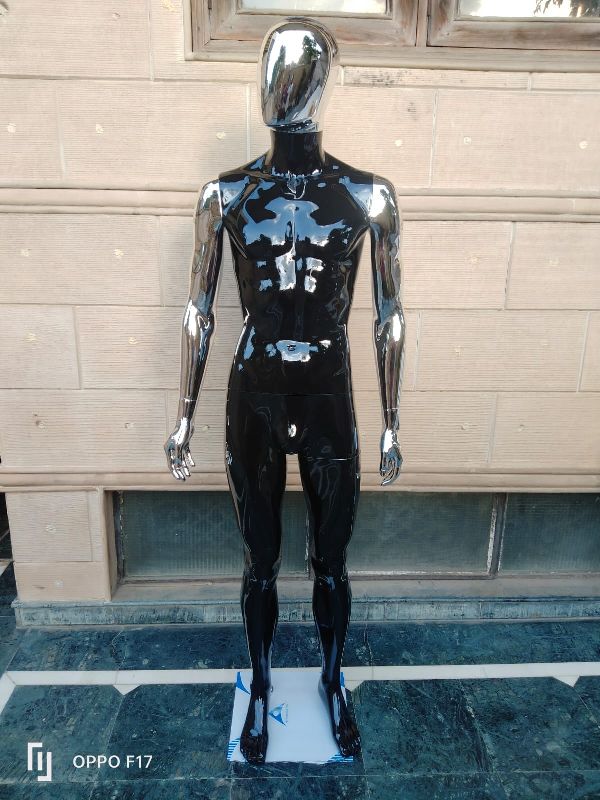 Full Body Chrome Face Black Male Mannequin, for Fashion Display, Style : Standing