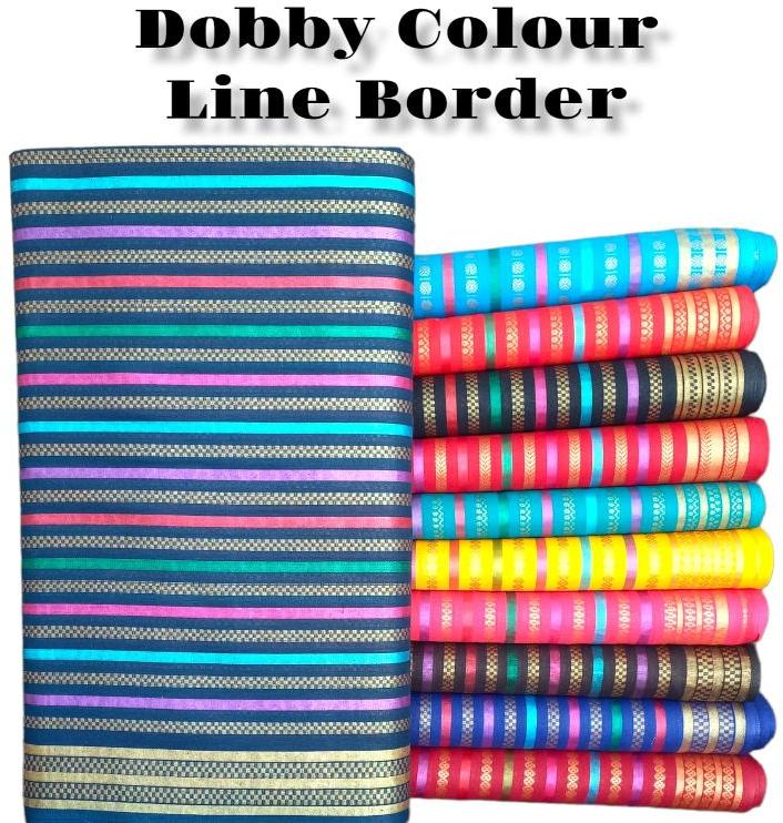 Dobby Colour Line Border Fabric, Pattern : Striped