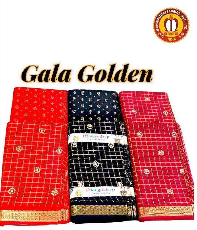 Gala Golden Cotton Fabric, Pattern : Checked