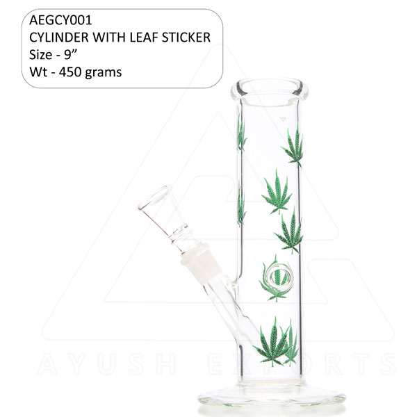 Glass Smoking Cylinder With Leaf Sticker