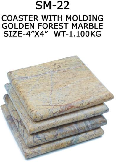 Square Molding Golden Forest Marble Coaster, for Tableware, Feature : Fine Finishing, Light Weight