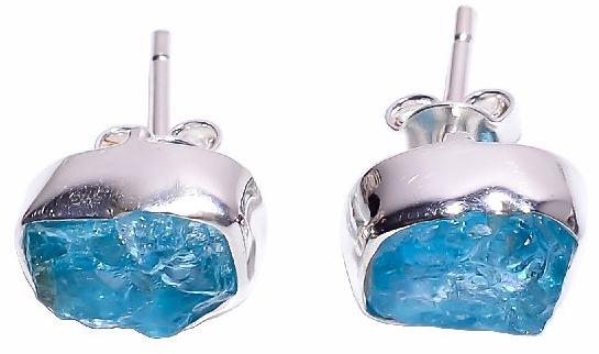 Raw sky apatite gemstone stud earrings