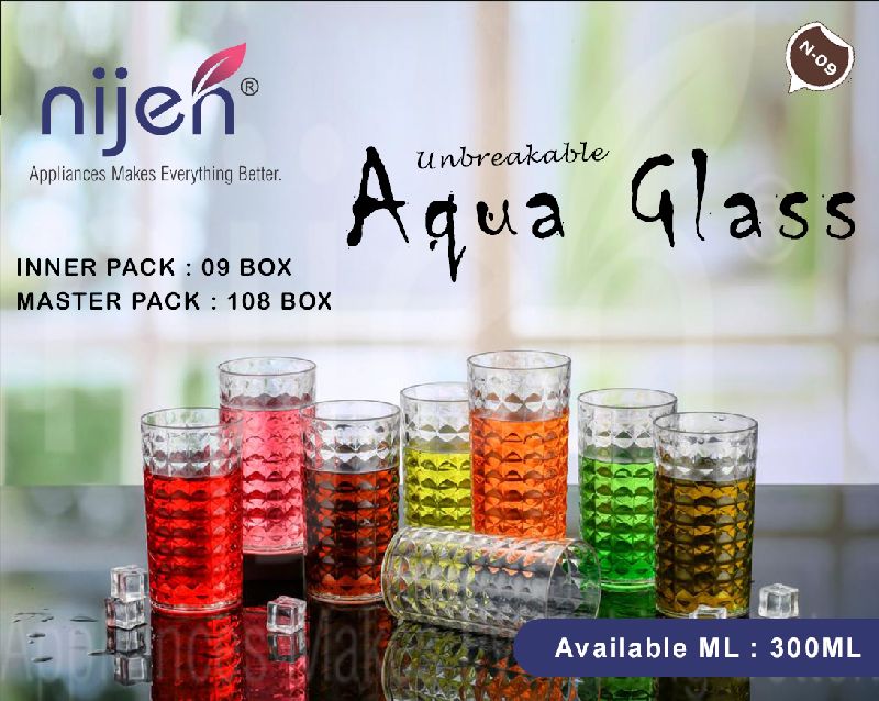 Nijen Round Plastic Unbreakable Aqua Glass, for Drinking Use, Capacity : 300ml
