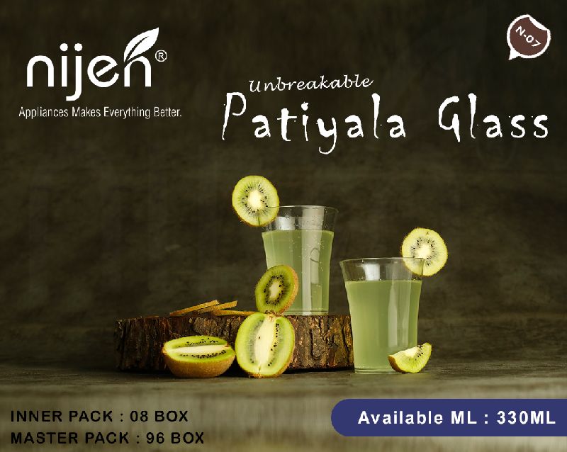 Nijen Round Plastic Unbreakable Patiyala Glass, for Drinking Use, Capacity : 330ml