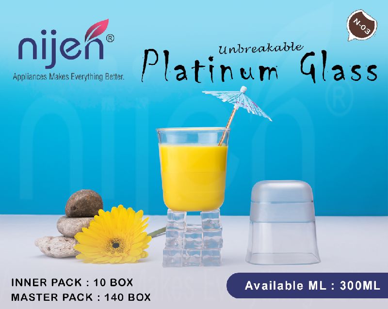 Nijen Round Plastic Unbreakable Platinum Glass, for Drinking Use, Capacity : 300ml