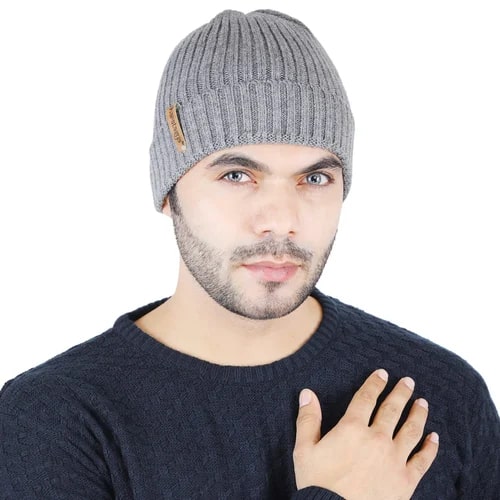 Woolen Winter Grey Beanie Caps, Size : Standard