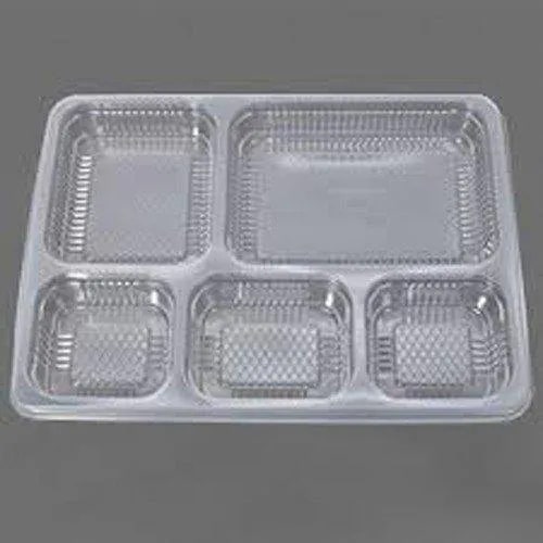 Plastic Plain 5 Compartment Meal Tray, Shape : Rectangular