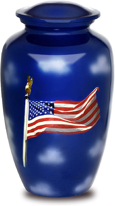 American Flag blue color cremation urn  for human ashes