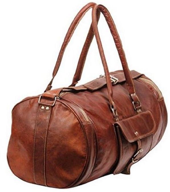 Leather Duffle Bag, for Travel Use, Pattern : Plain