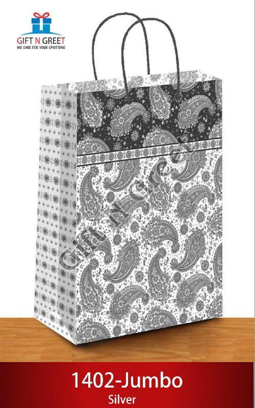 Printed 1402-Jumbo Silver Paper Bags, Size : 15x20x6 Inch