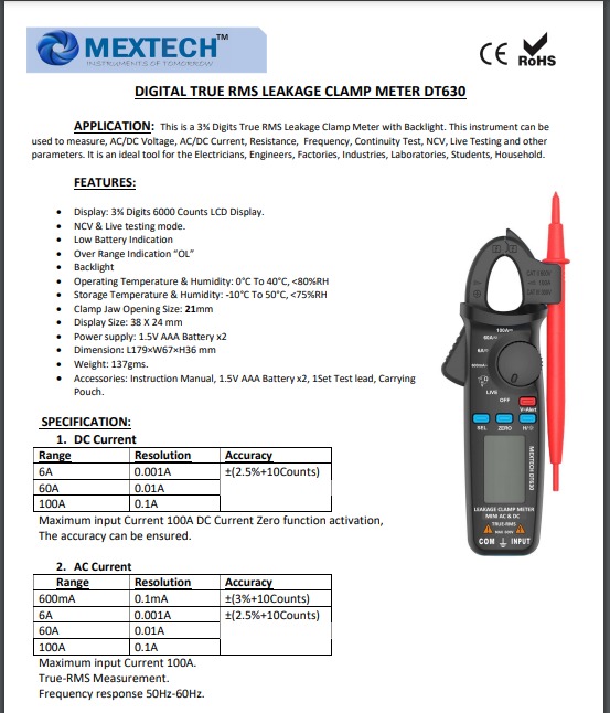 Digital leakage clamp meter DT630