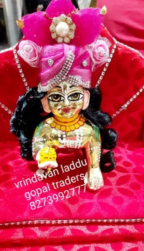 Polished Brass Painted Krishna Statue, for Worship, Temple, Pattern : Carved
