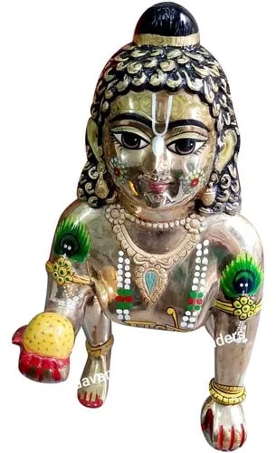 Carved Brass Laddu Gopal Statue, for Worship, Temple, Color : Golden