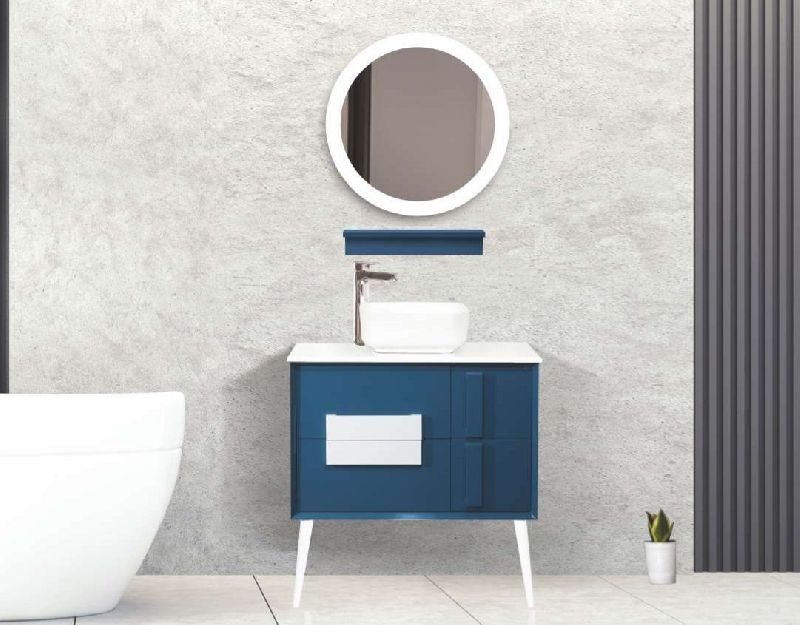 Rectangular Polished HDHMR With PU Paint Brook Blue Bathroom Vanity, for Home, Hotel, Style : Modern