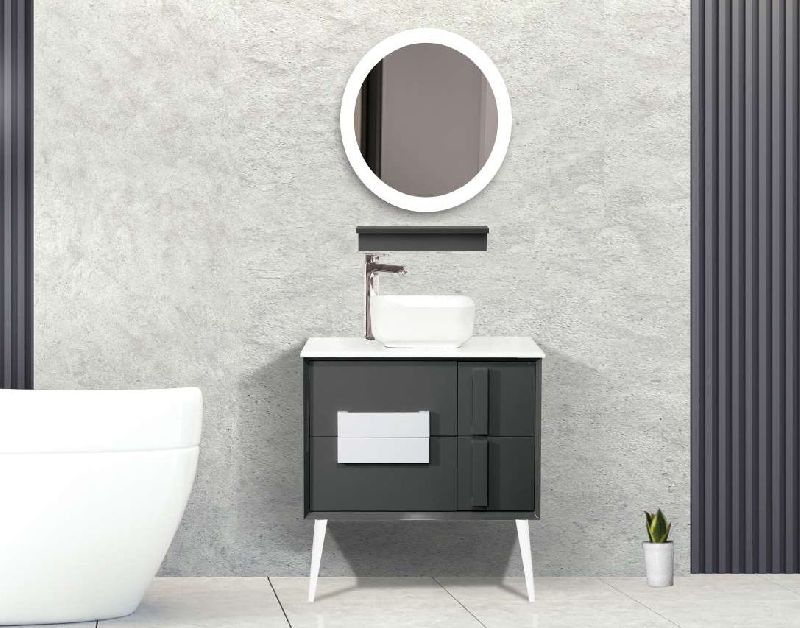Rectangular Polished HDHMR With PU Paint Brook Grey Bathroom Vanity, for Home, Hotel, Style : Modern
