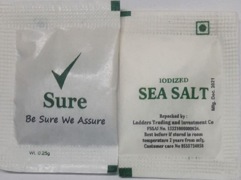 Sure Iodized Salt Sachets, Packaging Size : 01 Gram
