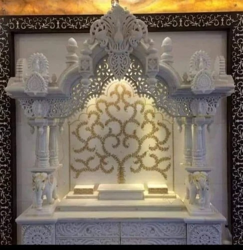 Polished Carved 46 Inch Marble Temple, Color : White