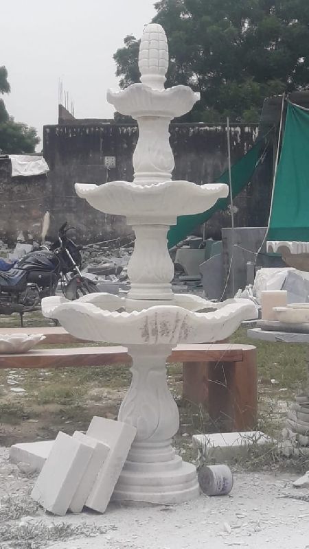 Polished Carved Makrana Marble Fountain, Shape : Round